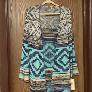 Turquoise/multi color long sweater cardigan